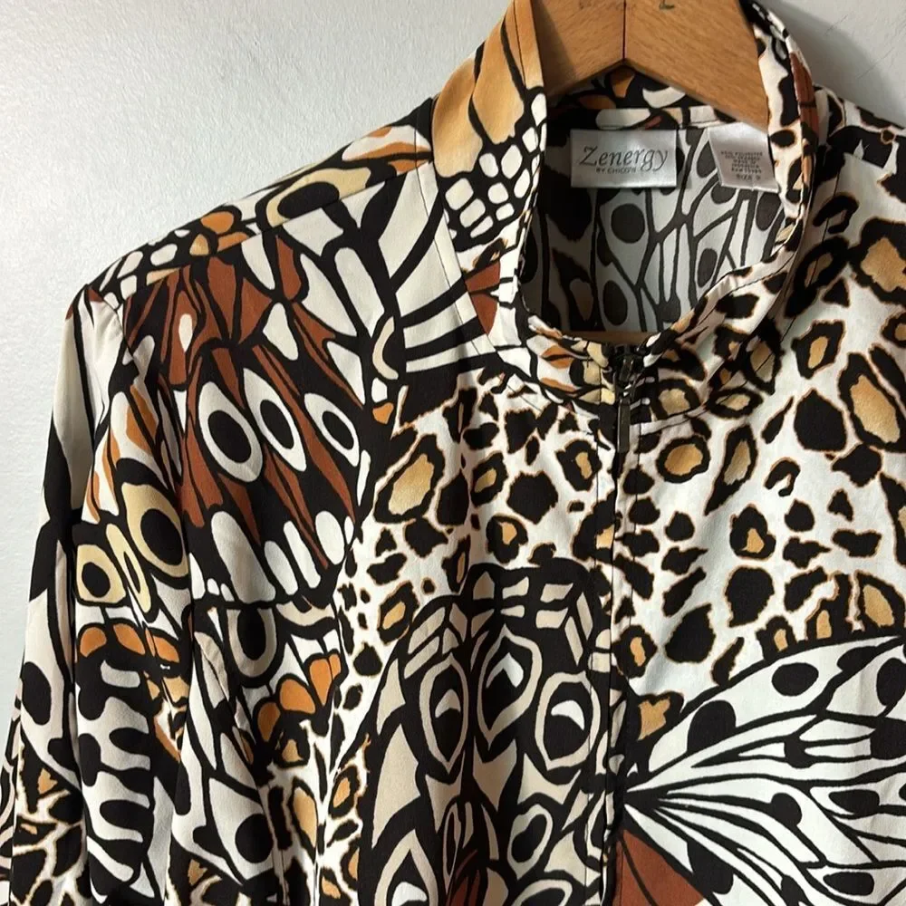 Zenergy by Chicos graphic Animal Print & Butterflies Women's Jacket size 2